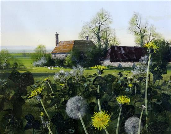 Paul Evans (20th C.) House and dandelions, 13.5 x 18in.